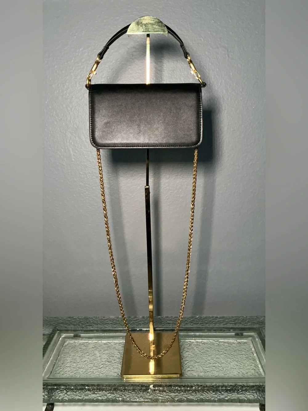 Elegant Black Crossbody with Gold Chain Strap